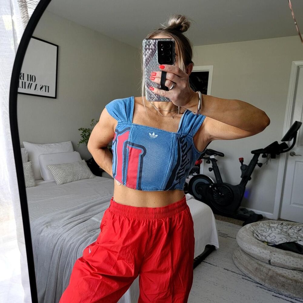 NWT ADIDAS ORIGINALS denim coursage (corset style crop top)